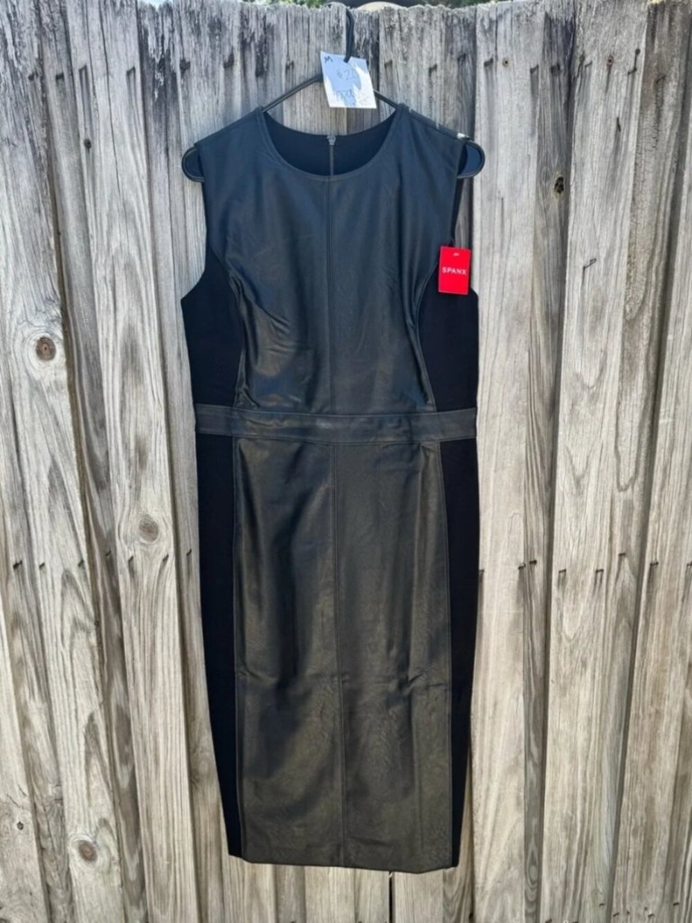 NWT SPANX Black Faux-Leather Midi Sheath Dress